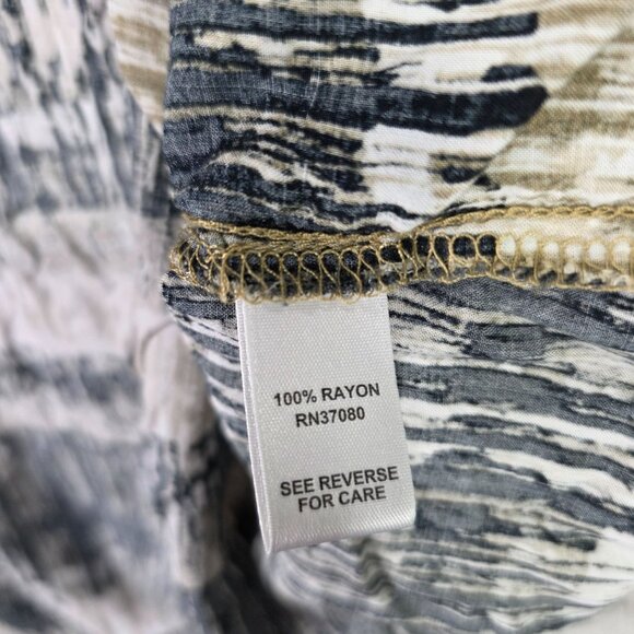 Womens Cato Black & Beige Abstract Print Rayon Blouse V Neck Tie Size 26/28W - Picture 3 of 8